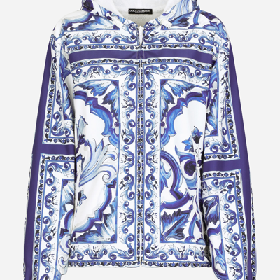Dolce & Gabbana Majolica-print Windbreaker With Hood In Multicolor