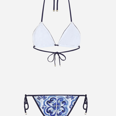Shop Dolce & Gabbana Majolica-print Triangle Bikini In Multicolor