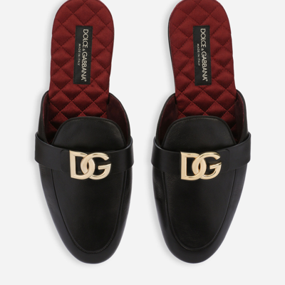Shop Dolce & Gabbana Calfskin Nappa Bramante Slippers In Black