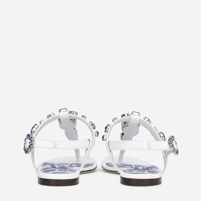 Shop Dolce & Gabbana Patent Leather Thong Sandals With Embroidery In White