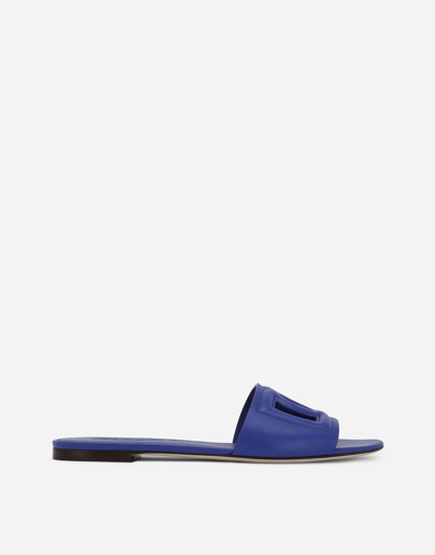 Shop Dolce & Gabbana Calfskin Sliders With Dg Logo In Blue