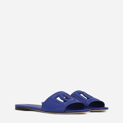 Dolce & Gabbana Calfskin Sliders With Dg Logo In Blue