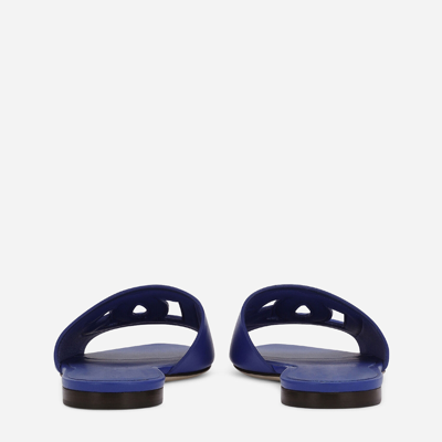 Shop Dolce & Gabbana Calfskin Sliders With Dg Logo In Blue