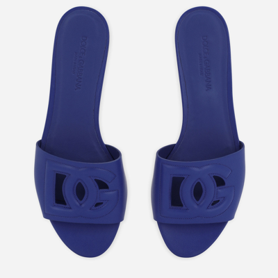 Dolce & Gabbana Calfskin Sliders With Dg Logo In Blue