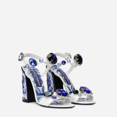 Dolce & Gabbana Patent Leather Sandals With Embroidery And Painted Heel In White