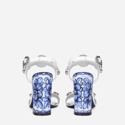 Dolce & Gabbana Patent Leather Sandals With Embroidery And Painted Heel In White