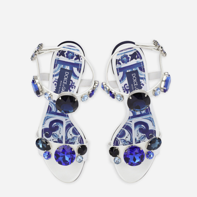Dolce & Gabbana Patent Leather Sandals With Embroidery And Painted Heel In White