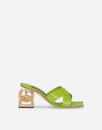 Shop Dolce & Gabbana Polished Calfskin Mules With 3.5 Heel In Green