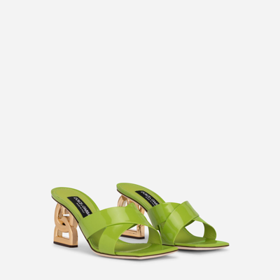 Shop Dolce & Gabbana Polished Calfskin Mules With 3.5 Heel In Green