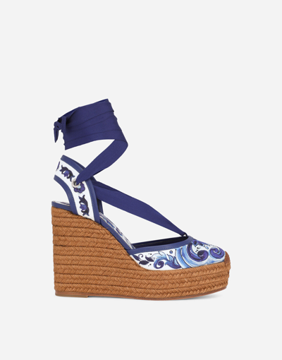 Shop Dolce & Gabbana Rope-soled Wedges In Printed Brocade Fabric In Multicolor