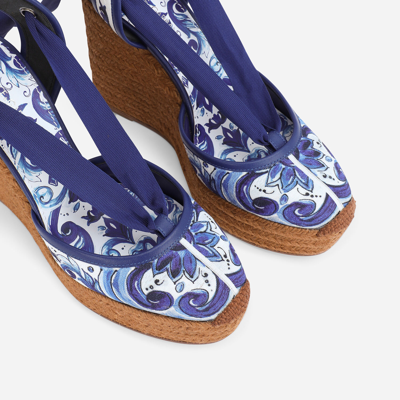 Shop Dolce & Gabbana Rope-soled Wedges In Printed Brocade Fabric In Multicolor