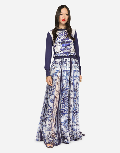Dolce & Gabbana Majolica-print Silk Floor-length Skirt In Multicolor