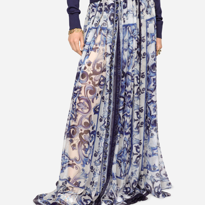 Dolce & Gabbana Majolica-print Silk Floor-length Skirt In Multicolor