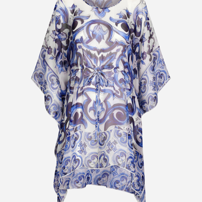 Dolce & Gabbana Short Majolica-print Chiffon Caftan In Multicolor