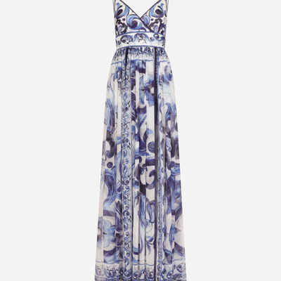 Shop Dolce & Gabbana Long Majolica-print Chiffon Dress In Multicolor