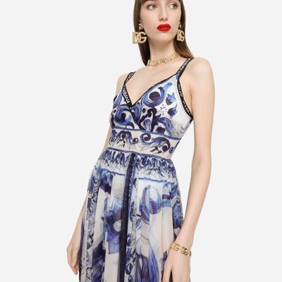 Shop Dolce & Gabbana Long Majolica-print Chiffon Dress In Multicolor