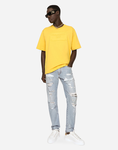 Shop Dolce & Gabbana T-shirt M/corta Giro In Yellow