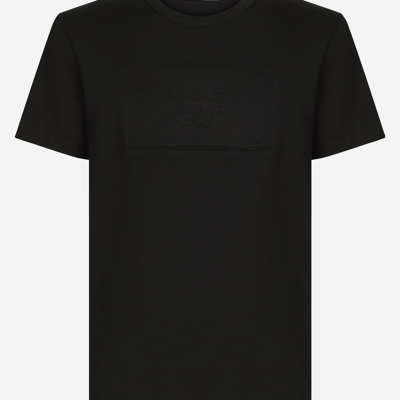 Shop Dolce & Gabbana Cotton T-shirt With Embossed Logo In Black