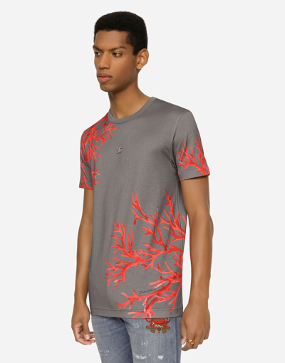 Coral-print Cotton T-shirt With Dg Patch In Multicolor