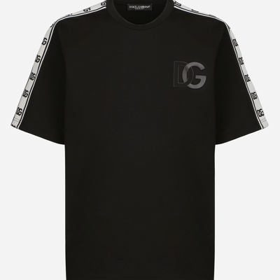 Shop Dolce & Gabbana Technical Jersey T-shirt With Dg-logo Bands In Black