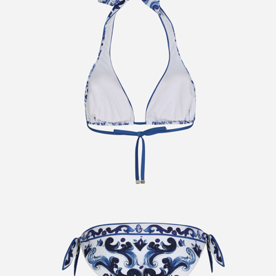 Shop Dolce & Gabbana Majolica-print Padded Triangle Bikini In Multicolor