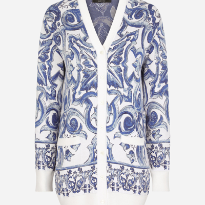 Shop Dolce & Gabbana Majolica-design Silk Jacquard Cardigan In Multicolor