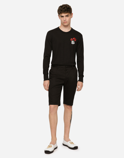 Shop Dolce & Gabbana Stretch Cotton Shorts With Dg Embroidery In Black