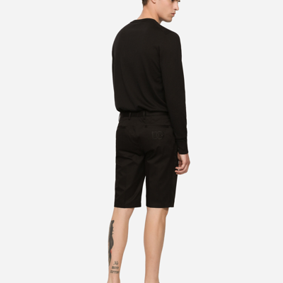 Dolce & Gabbana Stretch Cotton Shorts With Dg Embroidery In Black