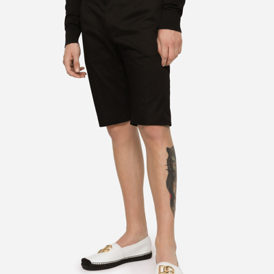 Dolce & Gabbana Stretch Cotton Shorts With Dg Embroidery In Black