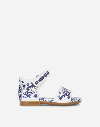 Shop Dolce & Gabbana Nappa Leather Sandals With Majolica Print In Multicolor