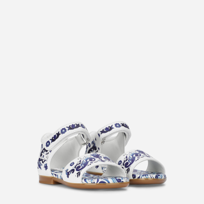 Shop Dolce & Gabbana Nappa Leather Sandals With Majolica Print In Multicolor