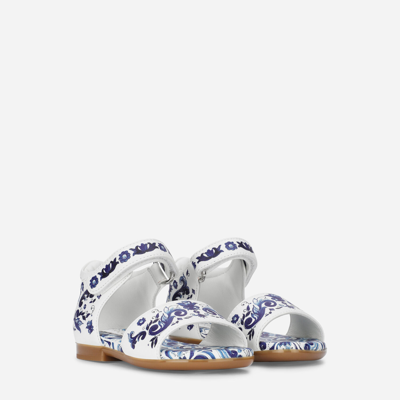 Dolce & Gabbana Nappa Leather Sandals With Majolica Print In Multicolor