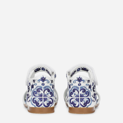 Dolce & Gabbana Nappa Leather Sandals With Majolica Print In Multicolor