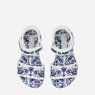 Dolce & Gabbana Nappa Leather Sandals With Majolica Print In Multicolor