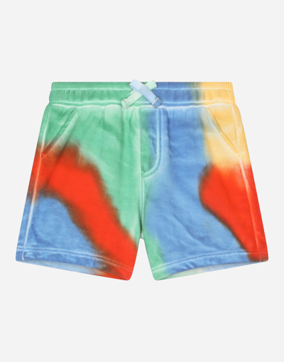 Shop Dolce & Gabbana Jersey Jogging Shorts With Tie-dye Print In Multicolor
