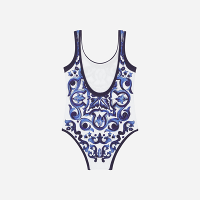 Shop Dolce & Gabbana Majolica-print One-piece Swimsuit In Multicolor