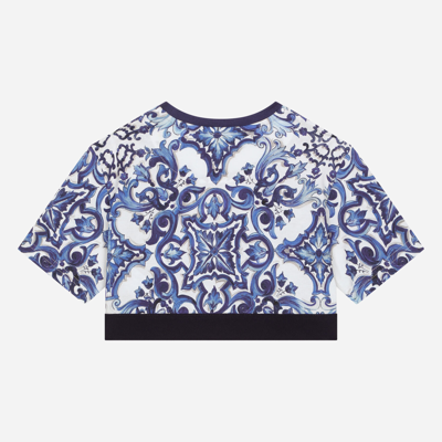 Dolce & Gabbana Kids' White Majolica Print Cotton T-shirt In Multicolor