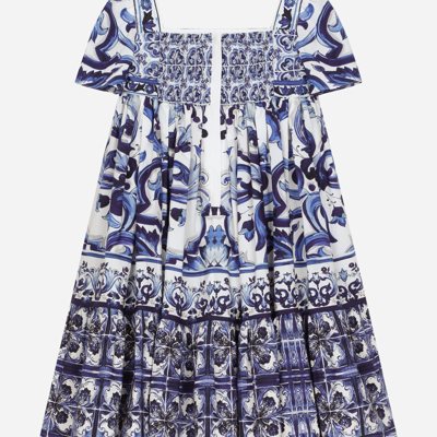 Shop Dolce & Gabbana Long Majolica-print Poplin Dress In Multicolor