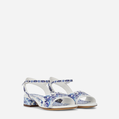 Shop Dolce & Gabbana Majolica-print Calfskin Sandals In Multicolor