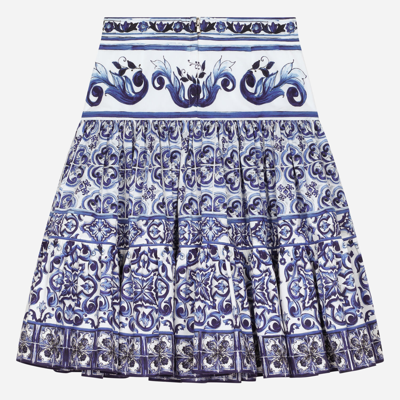 Dolce & Gabbana Long Majolica-print Poplin Skirt In Multicolor