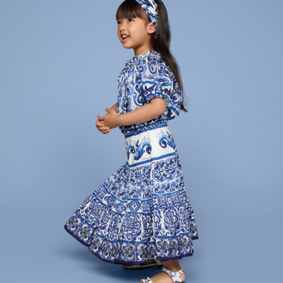 Dolce & Gabbana Long Majolica-print Poplin Skirt In Multicolor