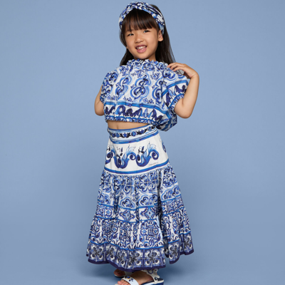 Dolce & Gabbana Long Majolica-print Poplin Skirt In Multicolor