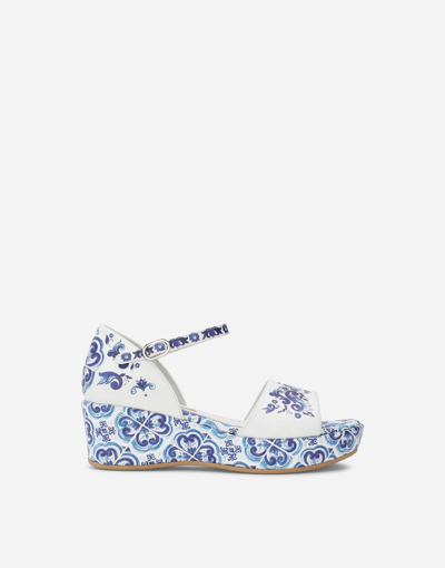 Shop Dolce & Gabbana Majolica-print Calfskin Sandals In Multicolor