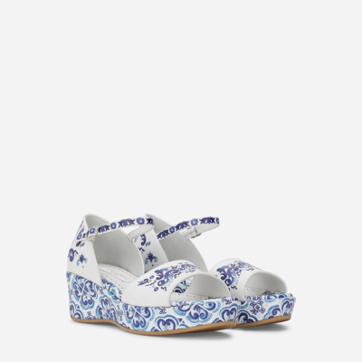 Dolce & Gabbana Majolica-print Calfskin Sandals In Multi