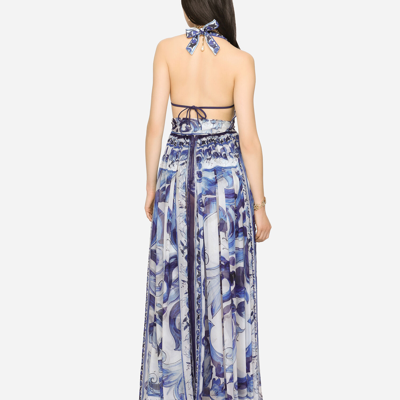 Dolce & Gabbana Majolica-print Halterneck Maxi Dress In Multicolor