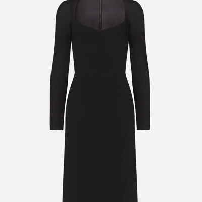 Shop Dolce & Gabbana Long-sleeved Cady Midi Dress In Black