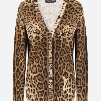 Shop Dolce & Gabbana Leopard-print Cashmere Cardigan In Animal Print