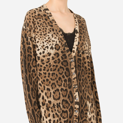 Shop Dolce & Gabbana Leopard-print Cashmere Cardigan In Animal Print