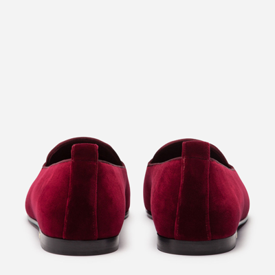 Shop Dolce & Gabbana Velvet Slippers With Coat Of Arms Embroidery In Burgundy