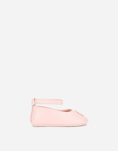 Shop Dolce & Gabbana Nappa Ballet Flats With Ankle Strap In Pink